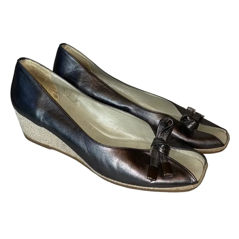 Carvela Made in Italy Leather Peep Toe Wedges 40